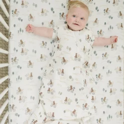 Bamboo Muslin Fitted Crib Sheet - Bears on Bikes