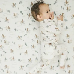 Bamboo Muslin Fitted Crib Sheet - Bears on Bikes
