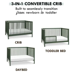 Birdie 3-in-1 Convertible Crib - Forest Green