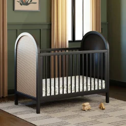 Bondi Cane 3-in-1 Convertible Crib with Toddler Bed Kit - Black / Natural Cane