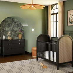 Bondi Cane 3-in-1 Convertible Crib with Toddler Bed Kit - Black / Natural Cane