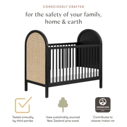 Bondi Cane 3-in-1 Convertible Crib with Toddler Bed Kit - Black / Natural Cane