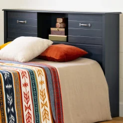 Bookcase Double Headboard with Doors - Ulysses Blueberry