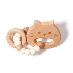 Cat Wood Rattle - White