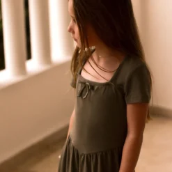 Cherries Sage Rib Dress 7-14y