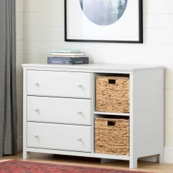 Cotton Candy 3-Drawer Dresser with Baskets - Pure White