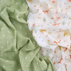 Cotton Muslin Swaddles (2) - Sage Woodland