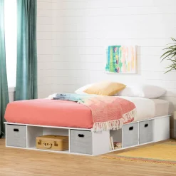 Double Bed with Storage and Baskets - Flexible Pure White