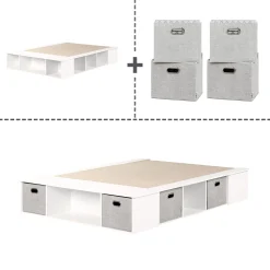 Double Bed with Storage and Baskets - Flexible Pure White