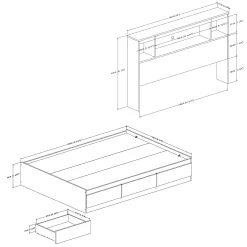 Double Mates Bed With Bookcase Headboard Set - Reevo Pure White