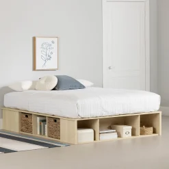Double Storage Bed with Baskets - Avilla Bleached Oak