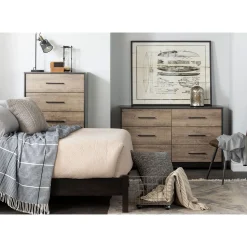 6-Drawer Double Dresser - Londen Rubbed Black and Weathered Oak