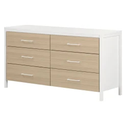 6-Drawer Double Dresser - Munich White and Soft Elm
