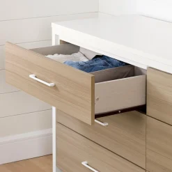 6-Drawer Double Dresser - Munich White and Soft Elm