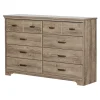 8-Drawer Double Dresser - Versa Weathered Oak