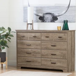 8-Drawer Double Dresser - Versa Weathered Oak