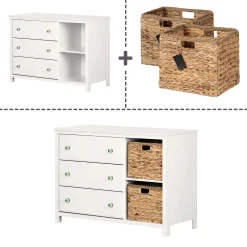 3-Drawer Dresser with Baskets - Balka Pure White