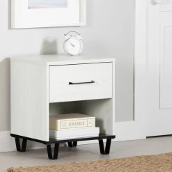 1-Drawer Nightstand - Arlen White Pine and Black Matte