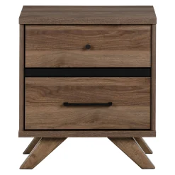2-Drawer Nightstand - Flam Natural Walnut and Matte Black