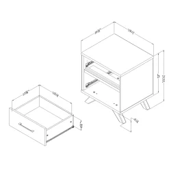 2-Drawer Nightstand - Flam Natural Walnut and Matte Black