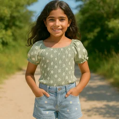 Dreamer Printed Sage Top 7-14y