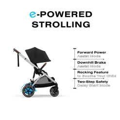 eGazelle S Electronic Assist Stroller - Silver Frame with Moon Black Seat