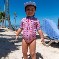 Flower Stripe Uv Swimsuit 2-10