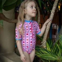 Flower Stripe Uv Swimsuit 2-10