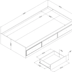 Fynn Twin Mates Bed with 3 Drawers - Winter Oak