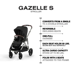 Gazelle S Stroller - Taupe Frame with Moon Black Seat