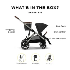 Gazelle S Stroller - Taupe Frame with Moon Black Seat