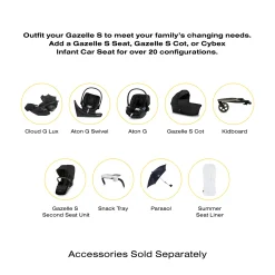 Gazelle S Stroller - Taupe Frame with Moon Black Seat