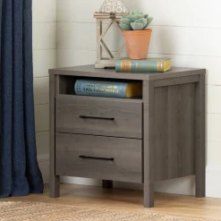 Gravity 2-Drawer Nightstand with Storage - Gray Maple