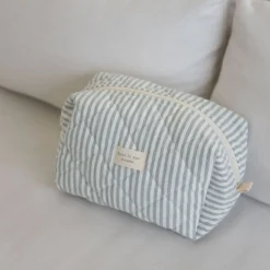 Large Quilted Pouch- Sage Stripes