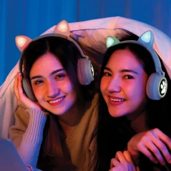 Lexibook - 2 in 1 Bluetooth® and Wired Headphones with lights - Cat Ear