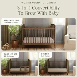 Liberty 3-in-1 Convertible Spindle Crib With Conversion Kit - Natural Walnut