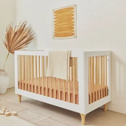 Lolly 3-in-1 Convertible Crib with Toddler Bed Conversion - White / Natural