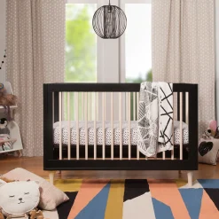 Lolly 3-in-1 Convertible Crib with Toddler Bed Conversion - Black / Washed Natural