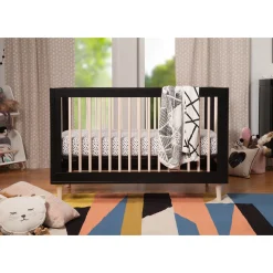 Lolly 3-in-1 Convertible Crib with Toddler Bed Conversion - Black / Washed Natural