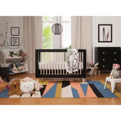 Lolly 3-in-1 Convertible Crib with Toddler Bed Conversion - Black / Washed Natural