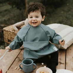 Long-sleeved Bib with integrated pocket 6-24m - Sage
