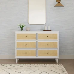 Marin with Cane 6 Drawer Assembled Dresser - Warm White and Honey Cane