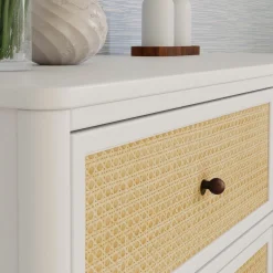 Marin with Cane 6 Drawer Assembled Dresser - Warm White and Honey Cane