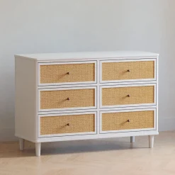 Marin with Cane 6 Drawer Assembled Dresser - Warm White and Honey Cane