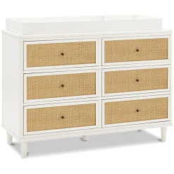 Marin with Cane 6 Drawer Assembled Dresser - Warm White and Honey Cane