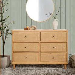 Marin with Cane 6 Drawer Assembled Dresser - Honey and Honey Cane