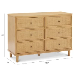 Marin with Cane 6 Drawer Assembled Dresser - Honey and Honey Cane