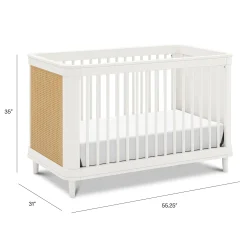 Marin with Cane 3-in-1 Convertible Crib - Warm White and Honey Cane