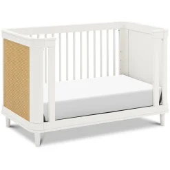 Marin with Cane 3-in-1 Convertible Crib - Warm White and Honey Cane