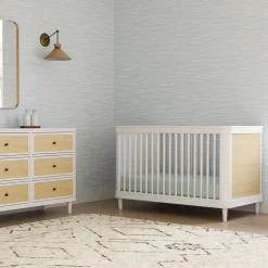 Marin with Cane 3-in-1 Convertible Crib - Warm White and Honey Cane
